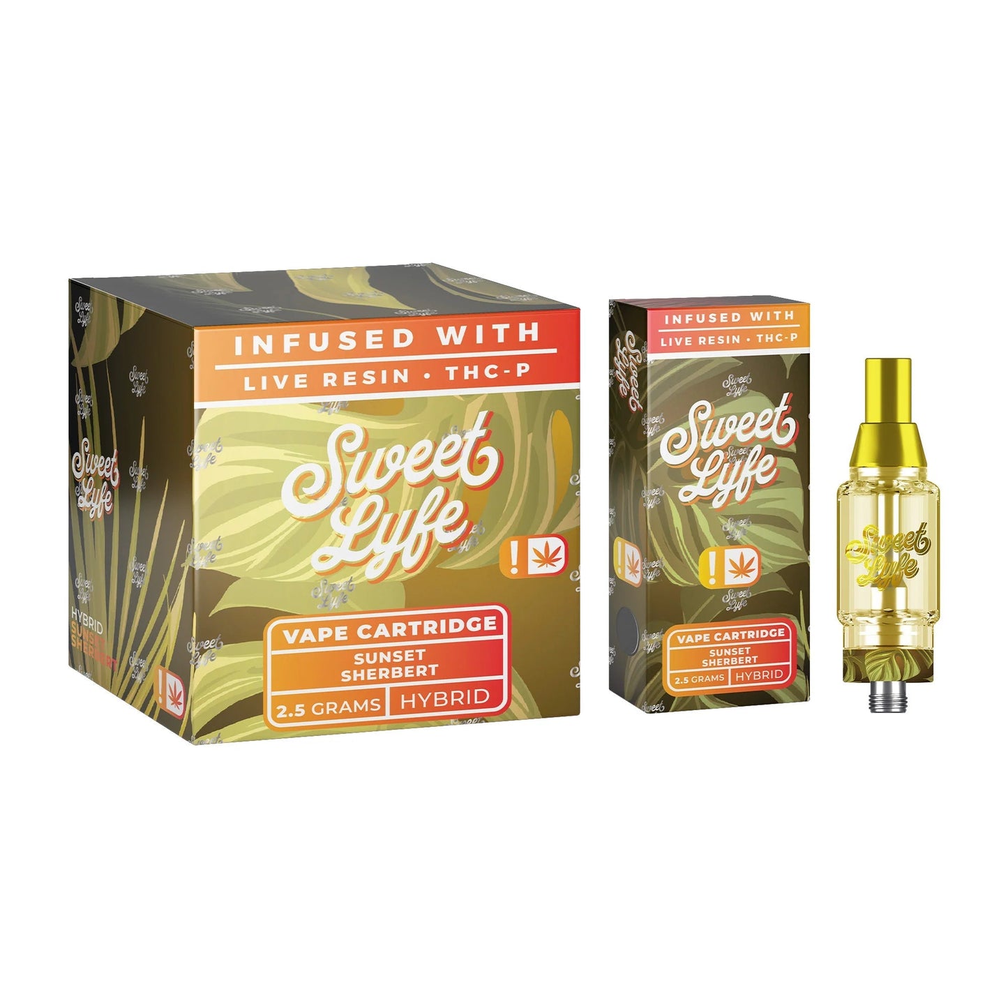 Sweet Lyfe Vape Cartridges 2.5ml w Live Resin Delta + THCP - Sunset Sherbert - Indica