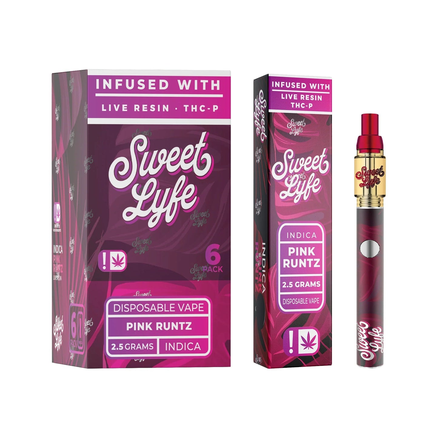 Sweet Lyfe Disposable Vape Pen 2.5ml w Live Resin Delta + THCP - Pink Runtz - Indica