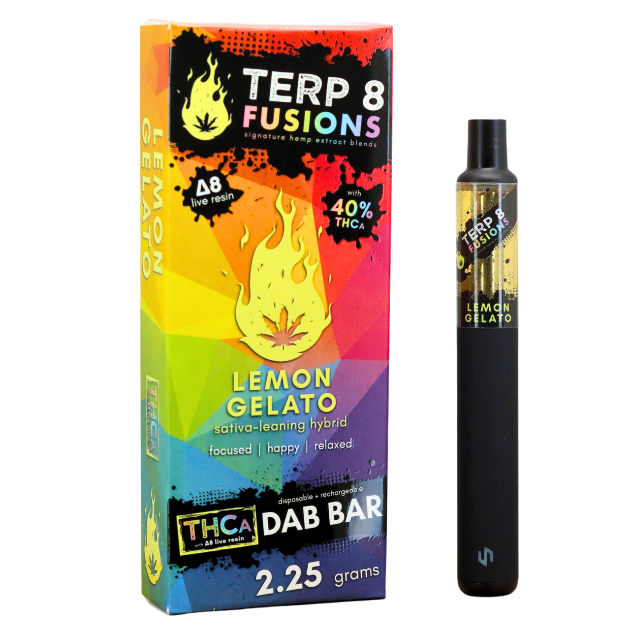 Lemon Gelato 2.25gTHCA + D8 Live Resin Disposable Dab Bar | Terp 8