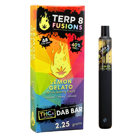 Lemon Gelato 2.25gTHCA + D8 Live Resin Disposable Dab Bar | Terp 8