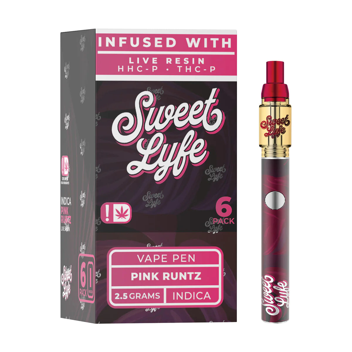 Sweet Life 2.5ml Disposable Vape Pen Infused with Live Resin HHC-P+THC-P - Pink Runtz - Indica